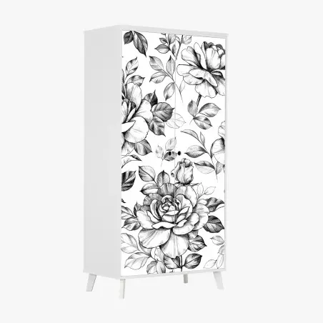 Wardrobe sticker hand-drawn rose floral pattern • Wallissimo®