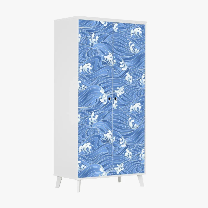 Wardrobe sticker stylized Japanese wave pattern