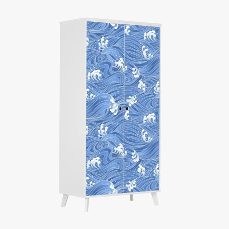 Wardrobe sticker stylized Japanese wave pattern • Wallissimo®