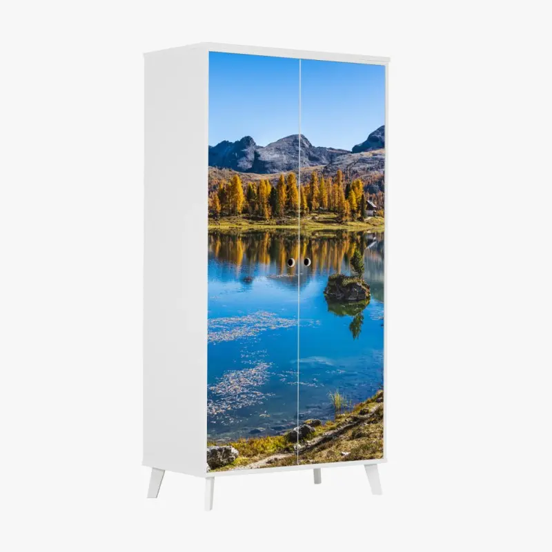 Wardrobe sticker autumn alpine lake with mountain reflections