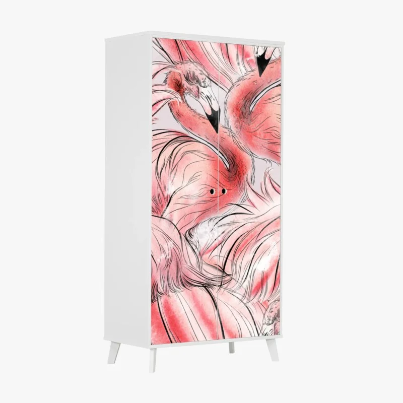 Wardrobe sticker watercolor flamingo seamless pattern