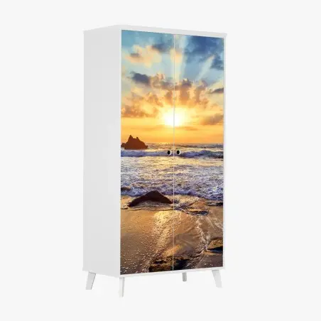 Wardrobe sticker sunset over rocky coast • Wallissimo®