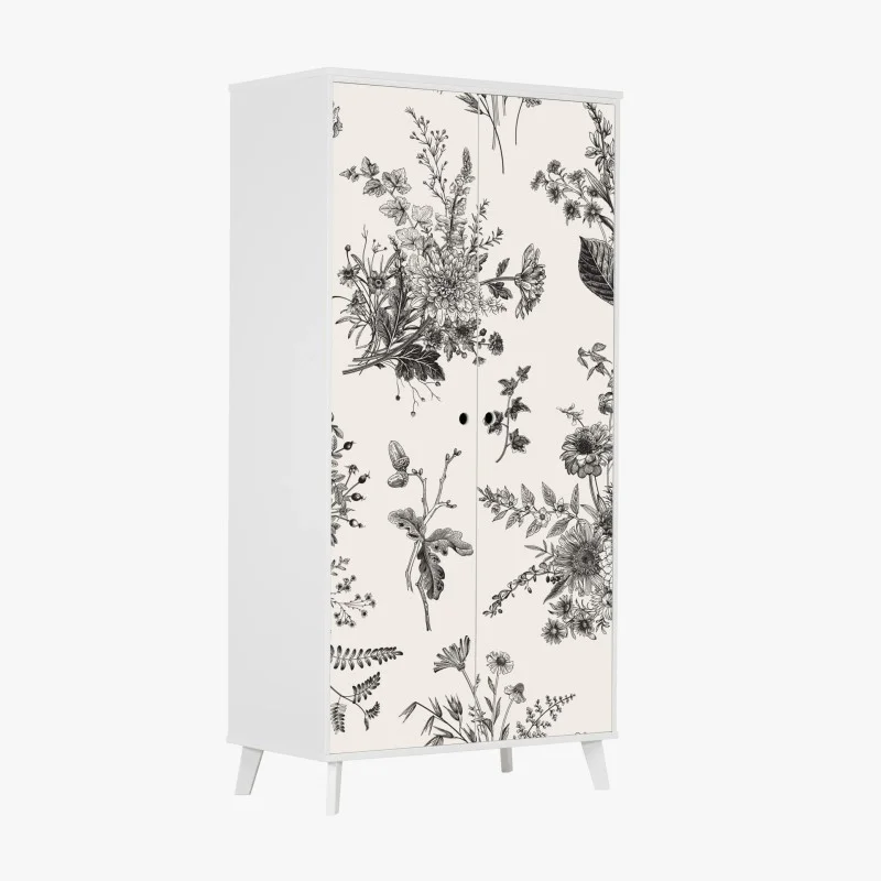 Wardrobe sticker classic black and white floral pattern