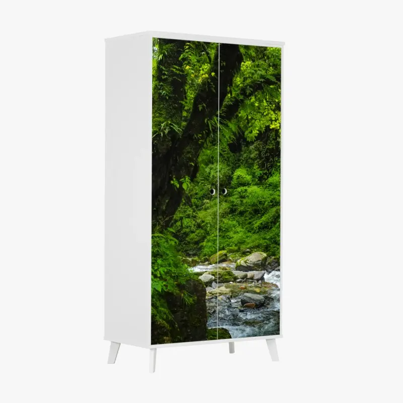 Wardrobe sticker lush green waterfall forest landscape
