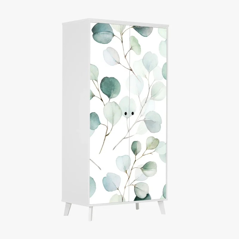 Wardrobe sticker soft eucalyptus watercolor leaves pattern