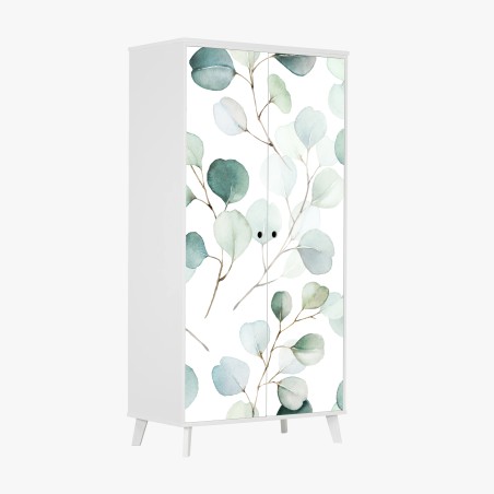 Wardrobe sticker soft eucalyptus watercolor leaves pattern • Wallissimo®