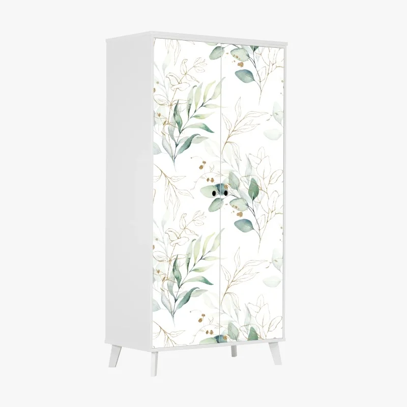 Wardrobe sticker soft eucalyptus watercolor leaves pattern