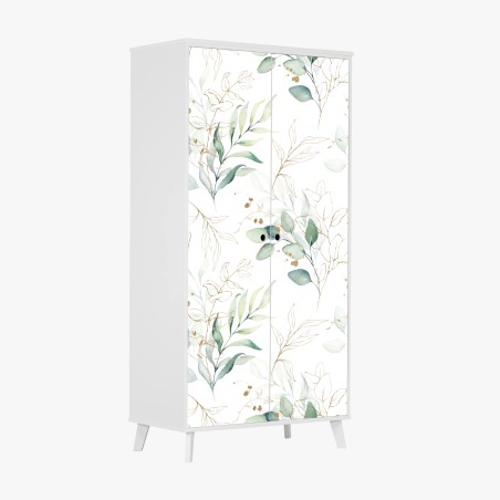 Wardrobe sticker soft eucalyptus watercolor leaves pattern • Wallissimo®