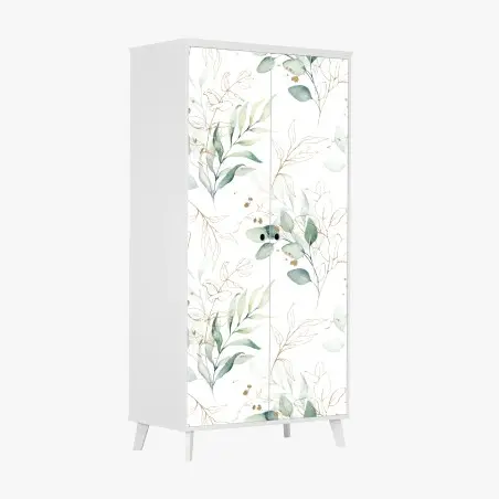 Wardrobe sticker soft eucalyptus watercolor leaves pattern • Wallissimo®