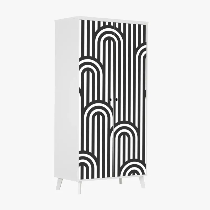 Wardrobe sticker black and white geometric stripe pattern