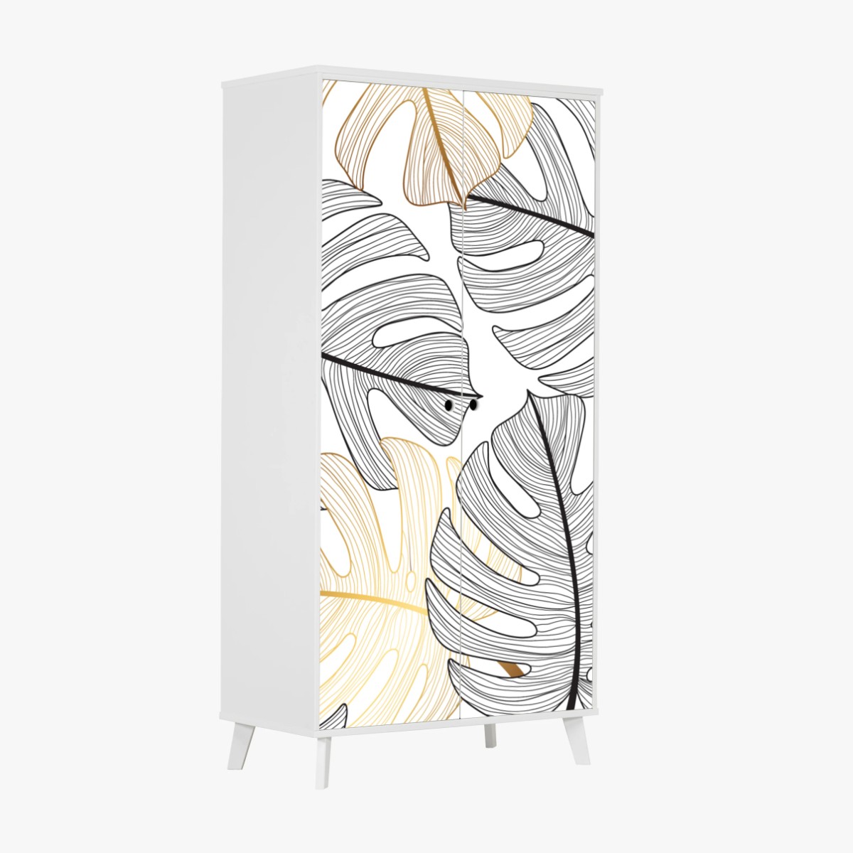 Wardrobe sticker monstera leaf pattern with gold accents • Wallissimo® Wardrobe sticker monstera leaf pattern with gold accents • Wallissimo®