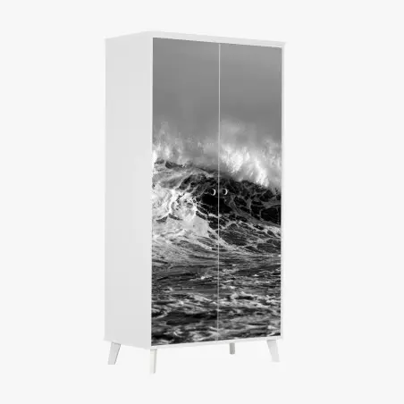 Wardrobe sticker dramatic monochrome ocean wave • Wallissimo®