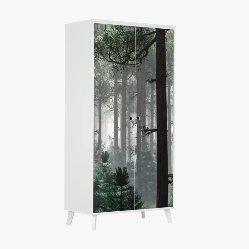 Wardrobe sticker misty evergreen forest panorama