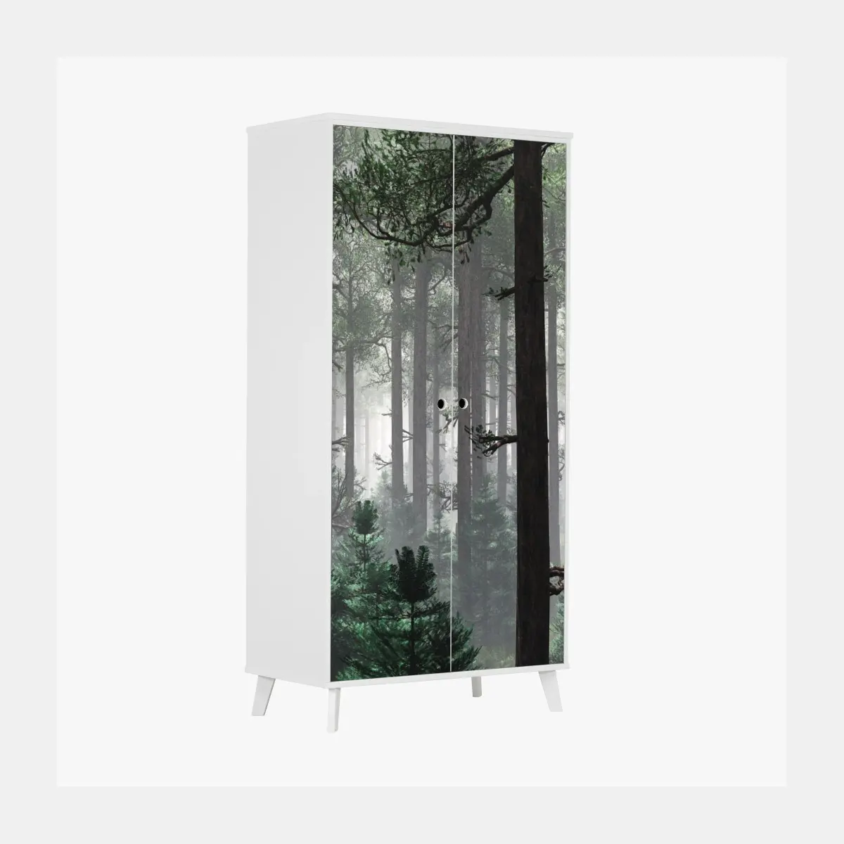 Wardrobe sticker misty evergreen forest panorama • Wallissimo® Wardrobe sticker misty evergreen forest panorama • Wallissimo®