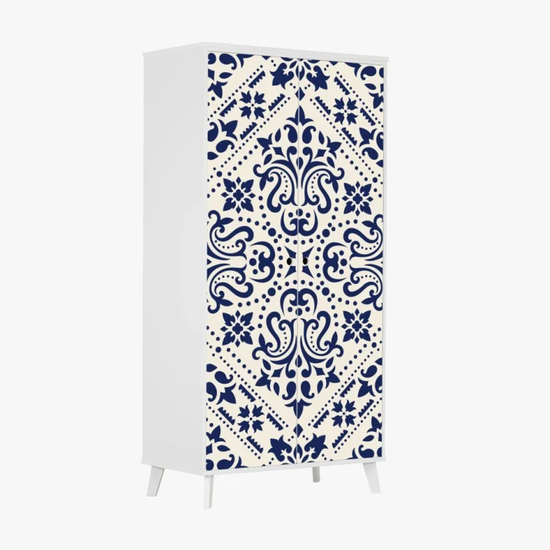Wardrobe sticker navy damask tile pattern