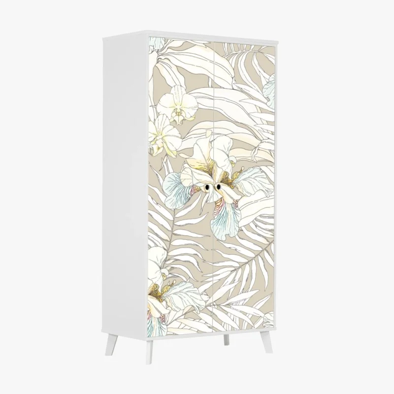 Wardrobe sticker tropical cockatoo floral pattern