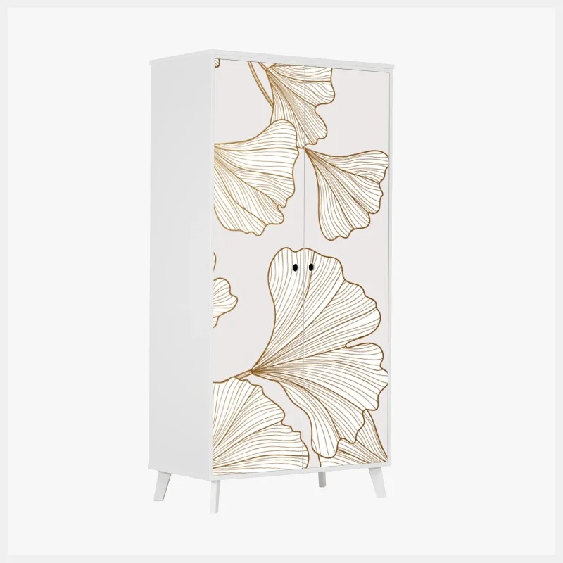 Wardrobe sticker delicate golden ginkgo botanical pattern