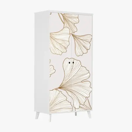Wardrobe sticker delicate golden ginkgo botanical pattern • Wallissimo®