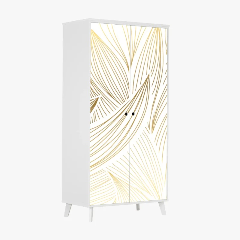 Wardrobe sticker golden leaf line art