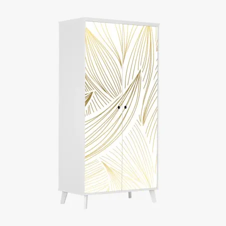 Wardrobe sticker golden leaf line art • Wallissimo®