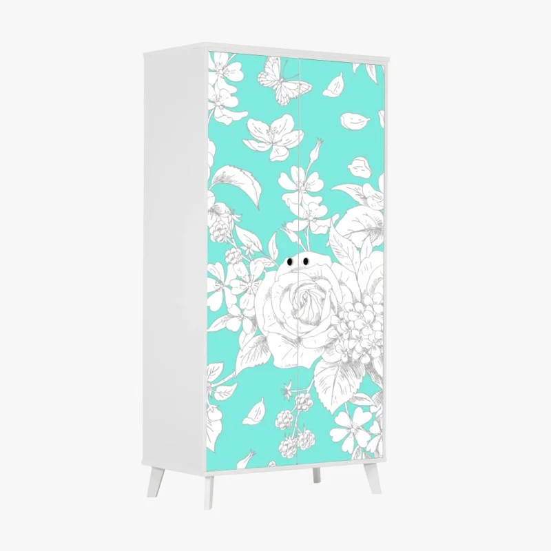 Wardrobe sticker turquoise floral botanical pattern