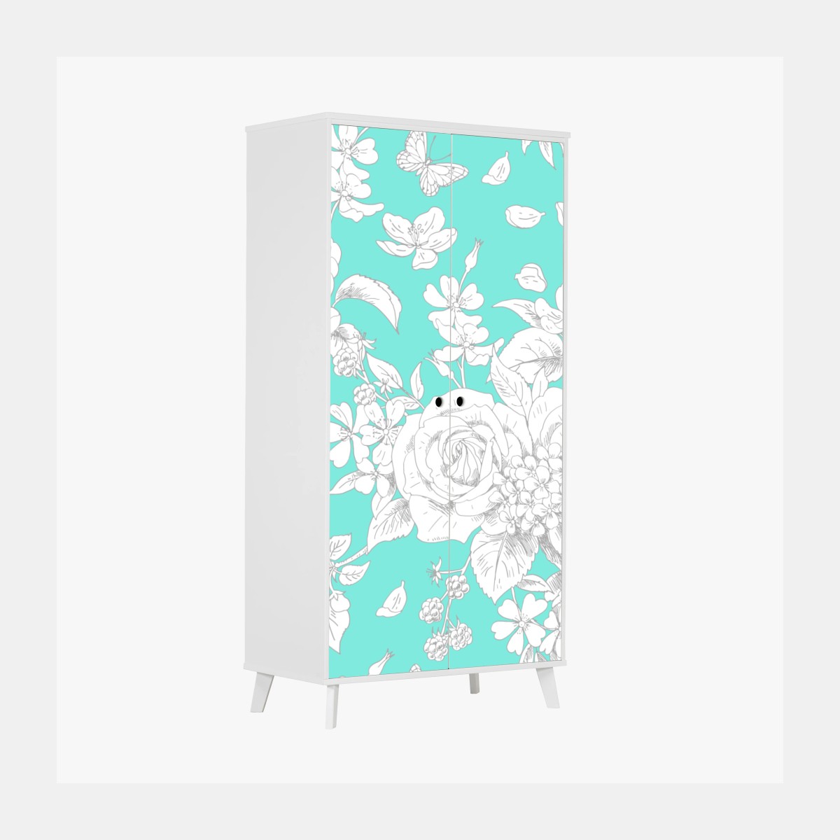Wardrobe sticker turquoise floral botanical pattern • Wallissimo® Wardrobe sticker turquoise floral botanical pattern • Wallissimo®