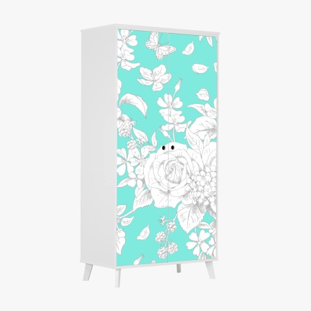 Wardrobe sticker turquoise floral botanical pattern • Wallissimo®