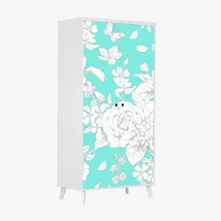 Wardrobe sticker turquoise floral botanical pattern • Wallissimo®