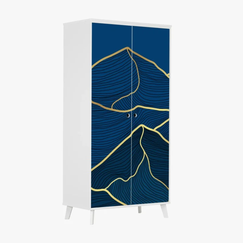 Wardrobe sticker golden line mountain landscape