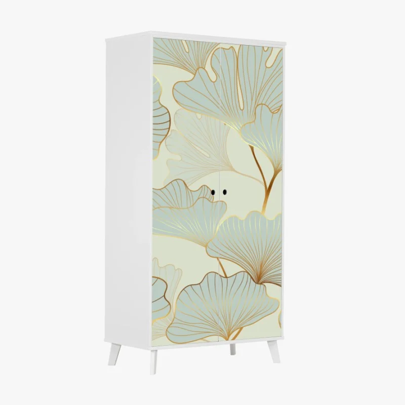 Wardrobe sticker pastel ginkgo leaves pattern with gold accents