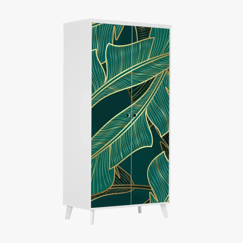 Wardrobe sticker gold-lined tropical banana leaves pattern ⁕ Wallissimo® Wardrobe sticker gold-lined tropical banana leaves pattern ⁕ Wallissimo®