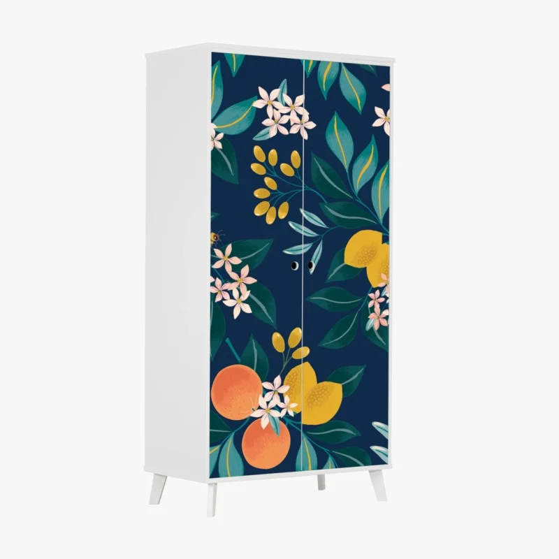 Wardrobe sticker citrus blossom botanical pattern on navy
