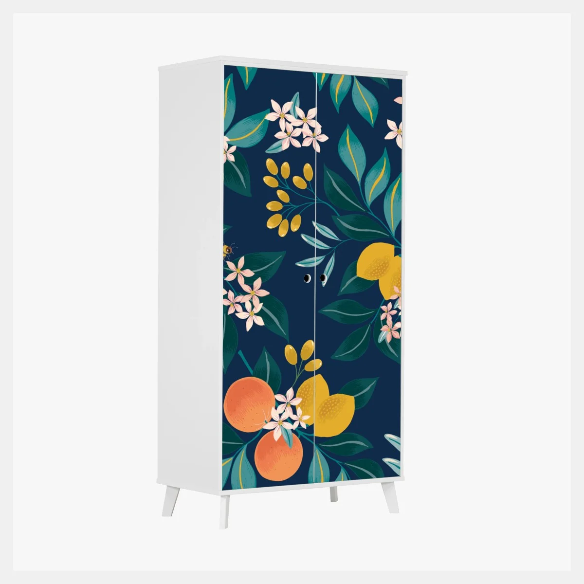 Wardrobe sticker citrus blossom botanical pattern on navy ⁕ Wallissimo® Wardrobe sticker citrus blossom botanical pattern on navy ⁕ Wallissimo®