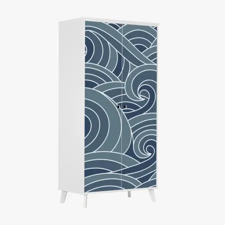 Wardrobe sticker stylized ocean wave pattern • Wallissimo®