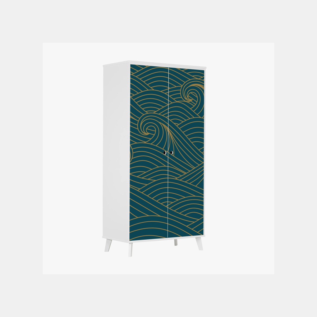 Wardrobe sticker gold-lined teal wave pattern • Wallissimo® Wardrobe sticker gold-lined teal wave pattern • Wallissimo®