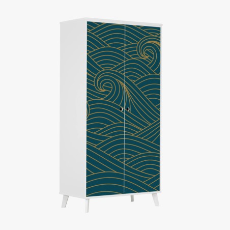 Wardrobe sticker gold-lined teal wave pattern • Wallissimo®