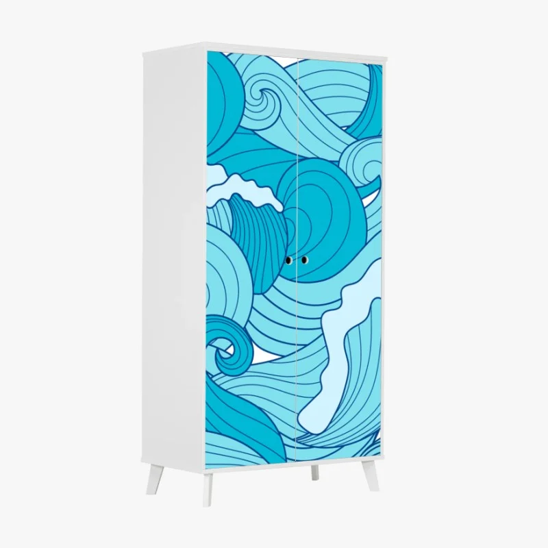 Wardrobe sticker blue ocean waves pattern
