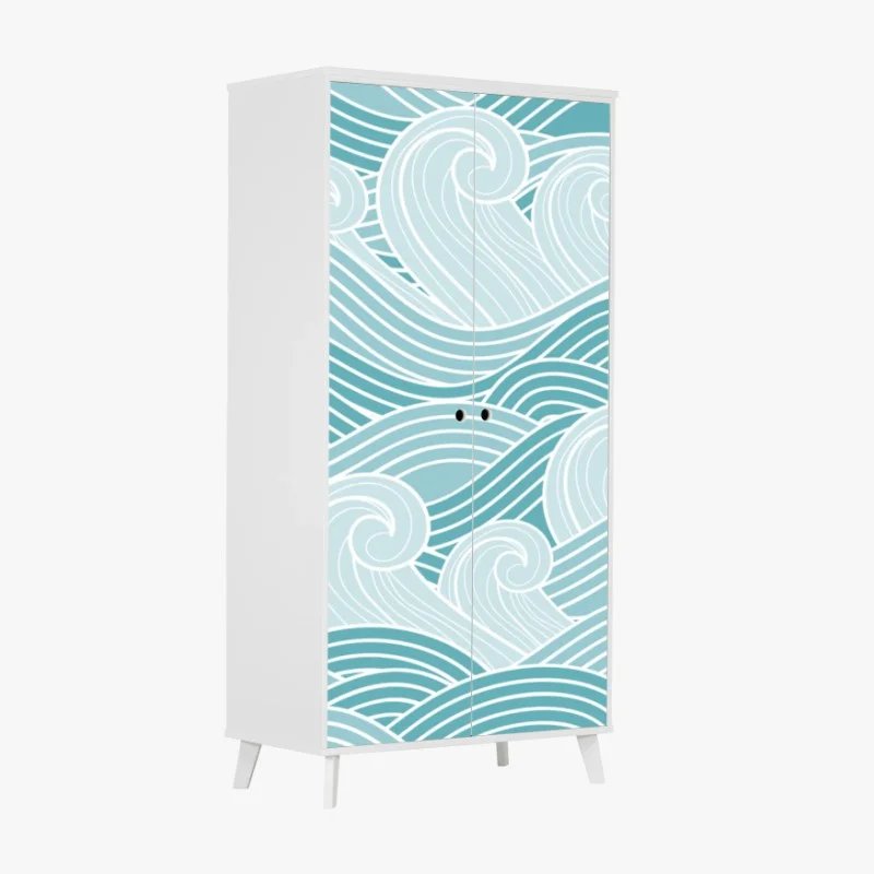 Wardrobe sticker serene turquoise wave pattern