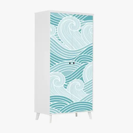 Wardrobe sticker serene turquoise wave pattern • Wallissimo®