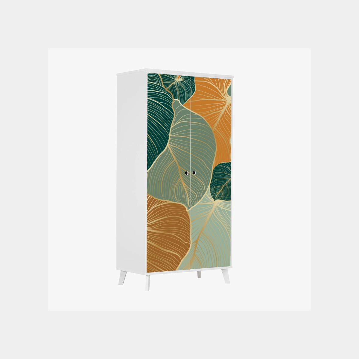 Wardrobe sticker teal and gold botanical leaf pattern • Wallissimo® Wardrobe sticker teal and gold botanical leaf pattern • Wallissimo®
