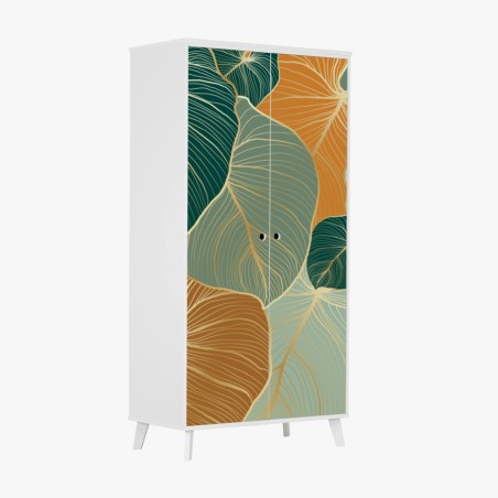 Wardrobe sticker teal and gold botanical leaf pattern • Wallissimo®