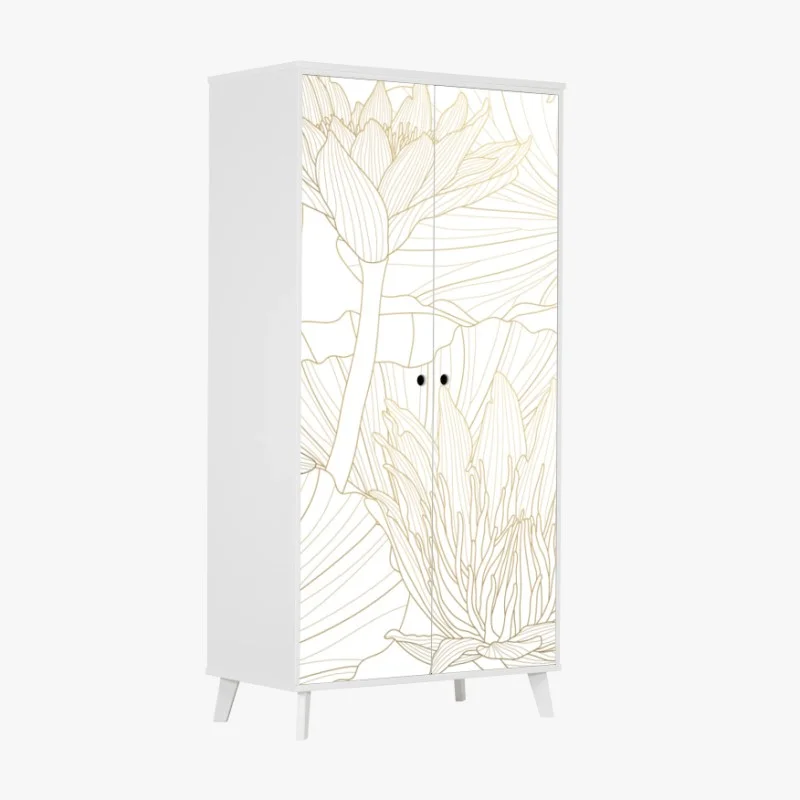 Wardrobe sticker delicate gold floral line art