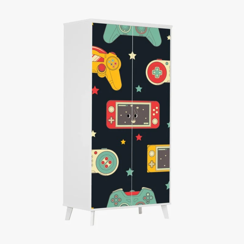 Wardrobe sticker retro game controller pattern