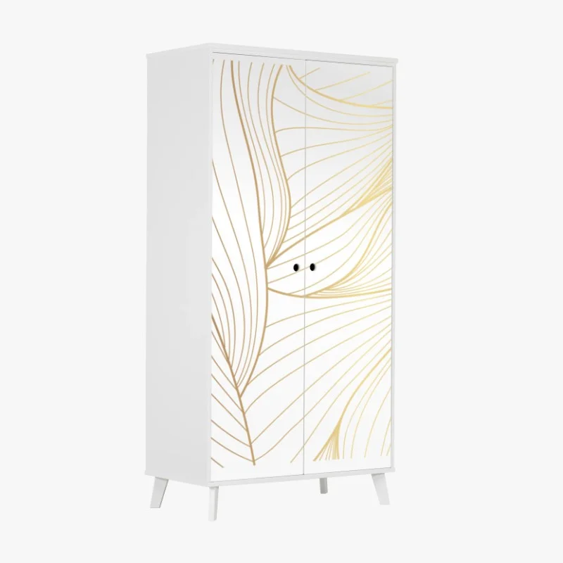 Wardrobe sticker golden flowing lines abstract design