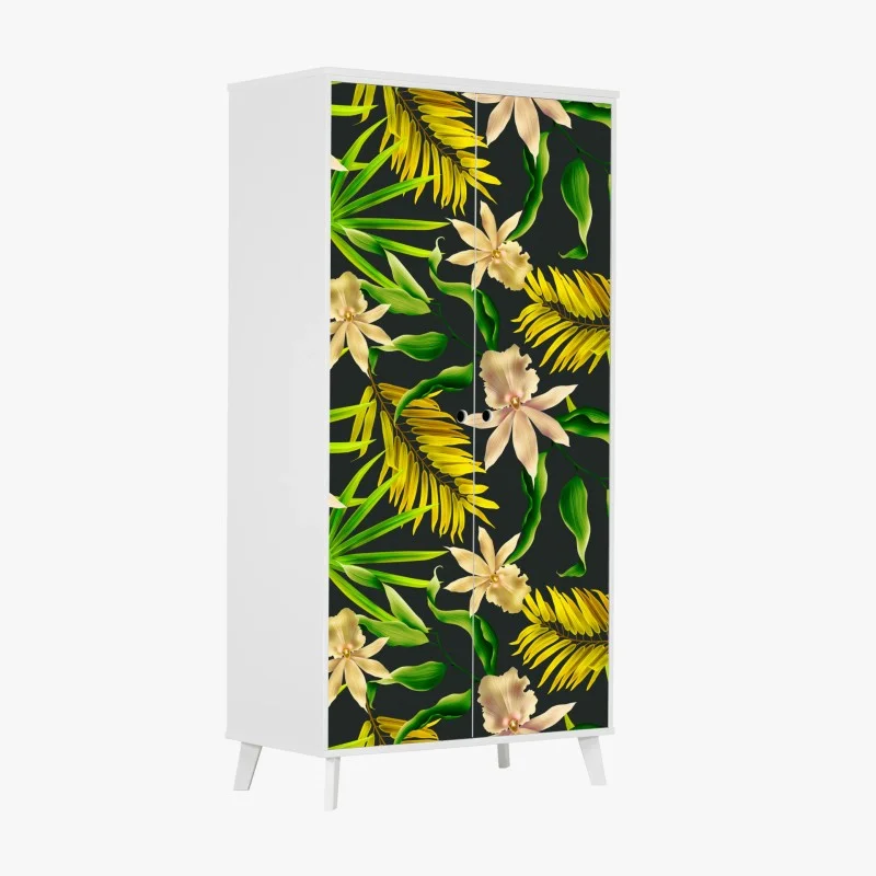 Wardrobe sticker tropical orchid floral pattern on dark background