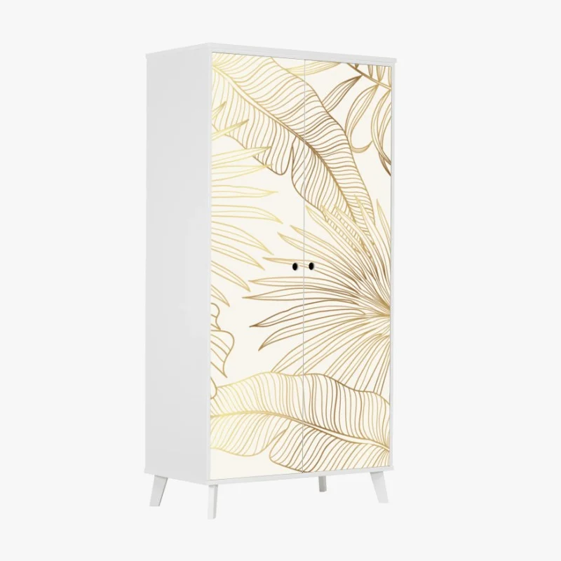 Wardrobe sticker golden tropical leaves pattern