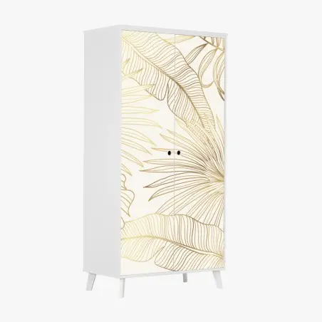 Wardrobe sticker golden tropical leaves pattern • Wallissimo®