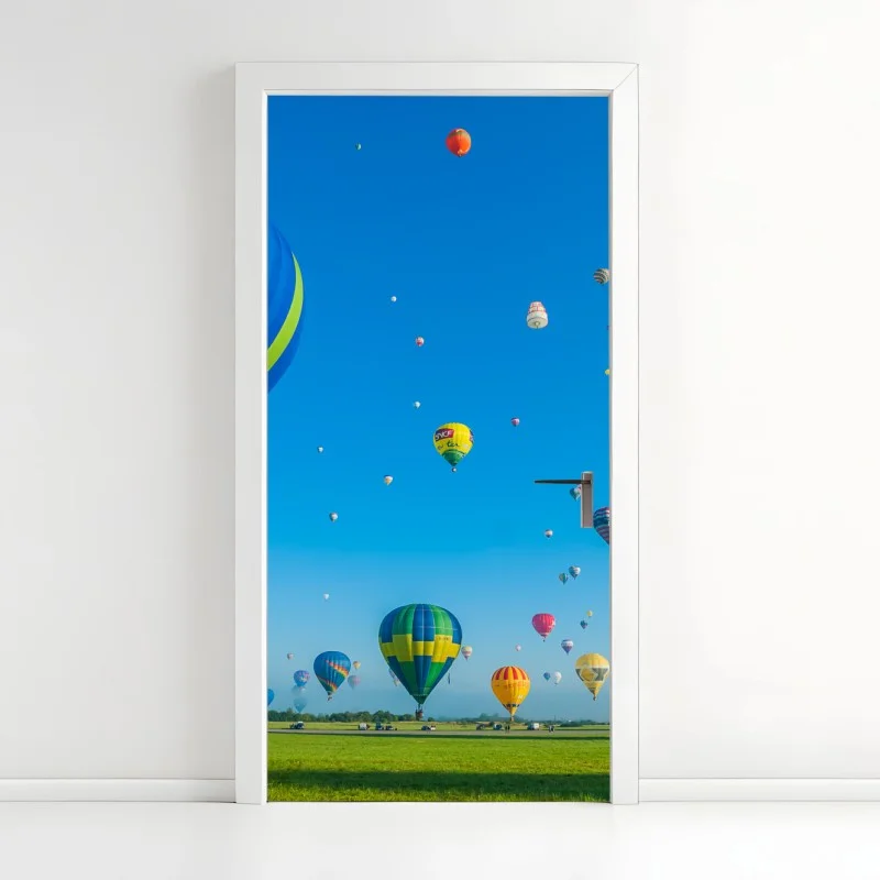Door sticker colorful hot air balloons over Chambley
