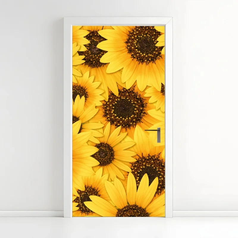 Door sticker golden sunflower bloom pattern
