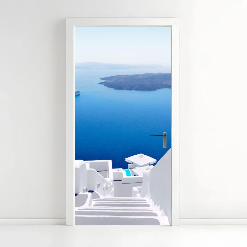 Door sticker Santorini white stairs to the sea